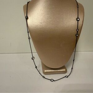 SILPADA OXIDIZED STERLING SILVER 925 LONG CHAIN STATION BEZEL CZ CUBIC ZIRCONIA